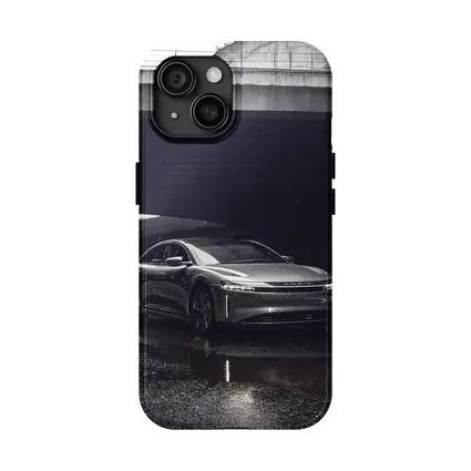 Lucid Air Sedan Wet Urban Street Night