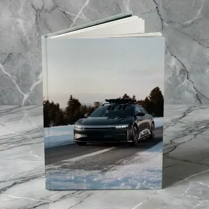 Lucid Air Driving Snowy Winter Road