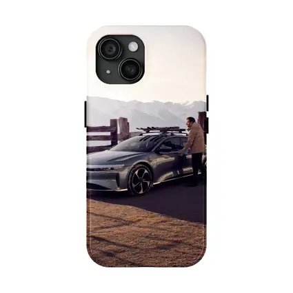 Lucid Air Car Snow Capped Mountain Winter