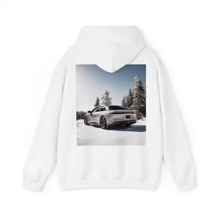 Lucid Air Sedan Snowy Winter Forest Scene