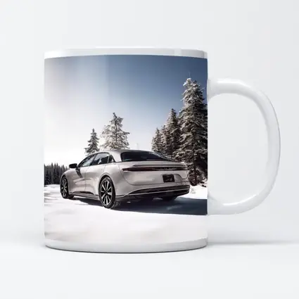 Lucid Air Sedan Snowy Winter Forest Scene