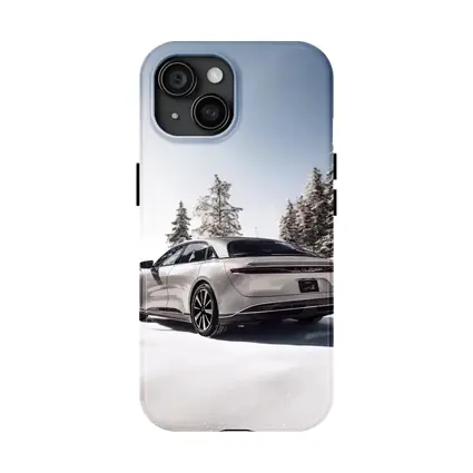 Lucid Air Sedan Snowy Winter Forest Scene