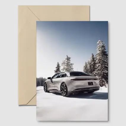 Lucid Air Sedan Snowy Winter Forest Scene