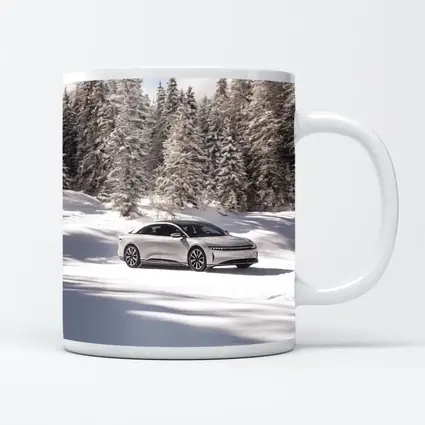 Lucid Air Sedan Snowy Winter Forest