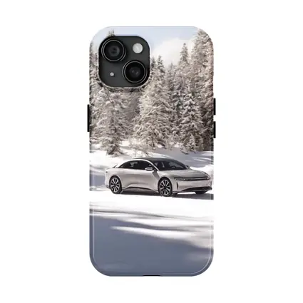 Lucid Air Sedan Snowy Winter Forest
