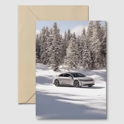 Lucid Air Sedan Snowy Winter Forest