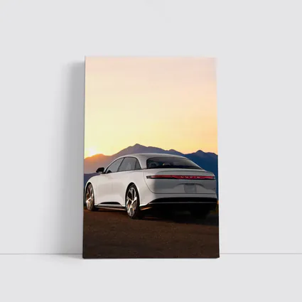 Lucid Air Electric Sedan Sunset Mountains