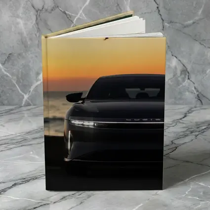Lucid Air at Golden Sunset Ocean Shore