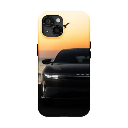 Lucid Air at Golden Sunset Ocean Shore