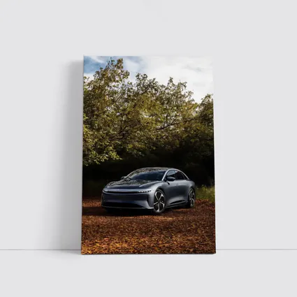 Lucid Air Electric Sedan Autumn Forest Setting