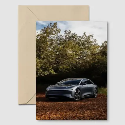 Lucid Air Electric Sedan Autumn Forest Setting