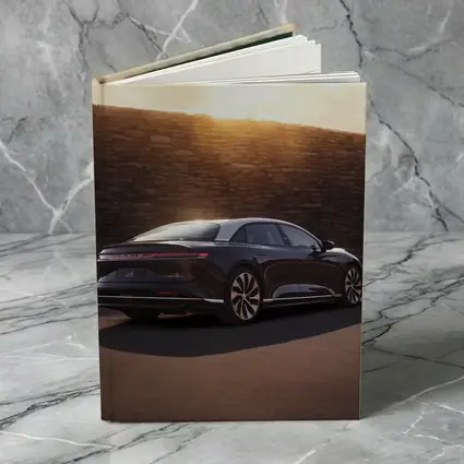 Lucid Air Sedan Parked Against Stone Wall