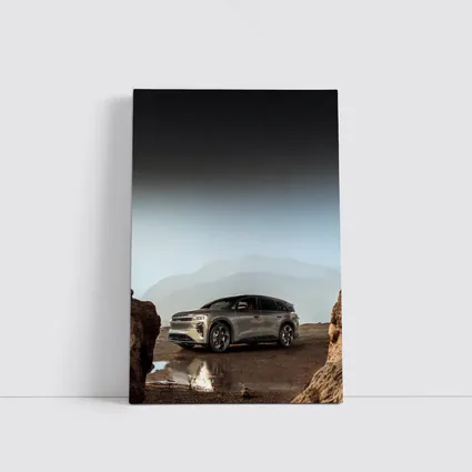 Lucid Gravity SUV Parked Rocky Mountain Landscape