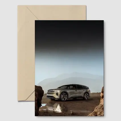 Lucid Gravity SUV Parked Rocky Mountain Landscape