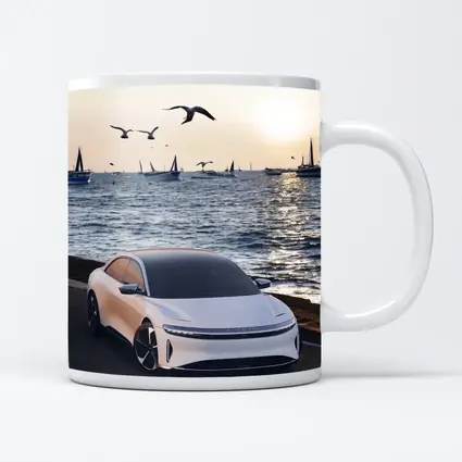 Lucid Air Grand Touring White Coastal Sunset