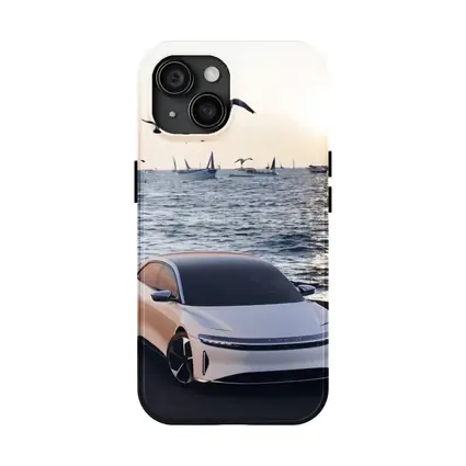 Lucid Air Grand Touring White Coastal Sunset