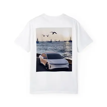 Lucid Air Grand Touring White Coastal Sunset