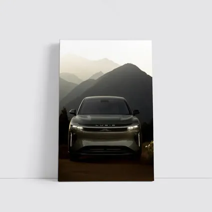 Lucid SUV Front View Mountain Backdrop