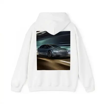 Lucid Air Speeding Through Neon Tunnel Night
