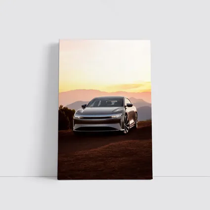 Lucid Air Sedan Mountain Sunset Background