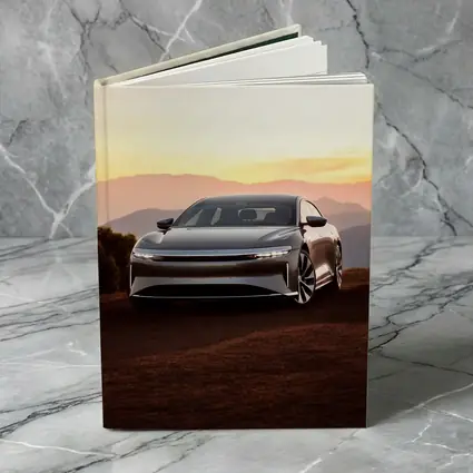 Lucid Air Sedan Mountain Sunset Background