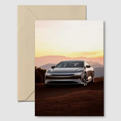 Lucid Air Sedan Mountain Sunset Background