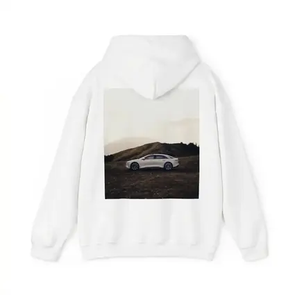 Lucid Air White Sedan Misty Mountain Landscape