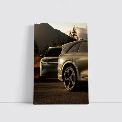 Lucid SUV Duo Mountain Sunset Road