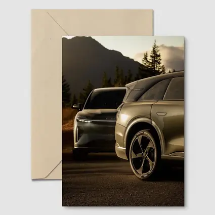 Lucid SUV Duo Mountain Sunset Road