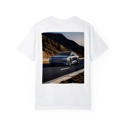 Lucid Air Speeding Through Rocky Mountain Road