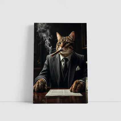 Mafia Boss Cat Smoking Cigar Dark Room