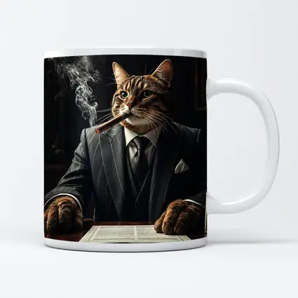 Mafia Boss Cat Smoking Cigar Dark Room