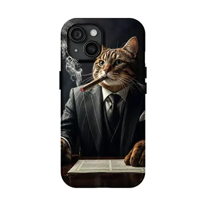Mafia Boss Cat Smoking Cigar Dark Room