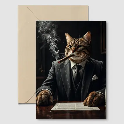 Mafia Boss Cat Smoking Cigar Dark Room