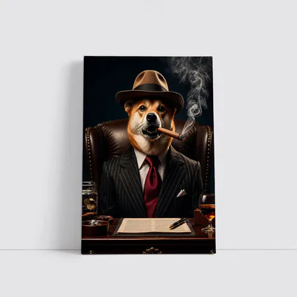 Mafia Boss Shiba Inu Dog Dark Office
