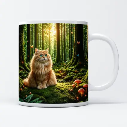 Fluffy Orange Cat Enchanted Forest Mushrooms
