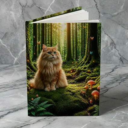 Fluffy Orange Cat Enchanted Forest Mushrooms