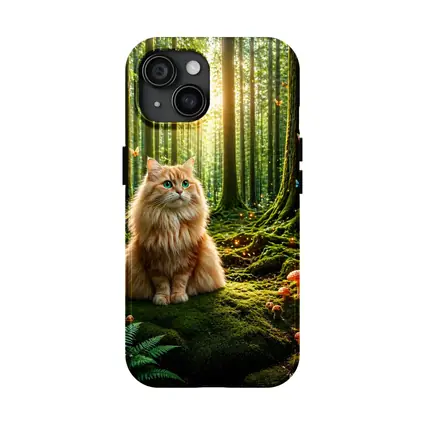 Fluffy Orange Cat Enchanted Forest Mushrooms