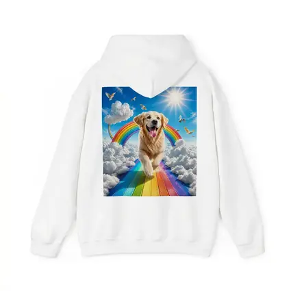 Golden Retriever Running on Rainbow Sky