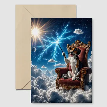 Beagle Dog Wizard Throne Sky Lightning
