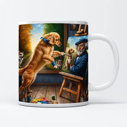 Golden Retriever Painting Artist Studio Scene