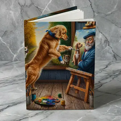 Golden Retriever Painting Artist Studio Scene