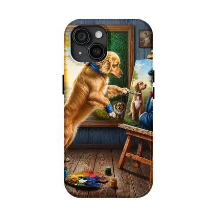 Golden Retriever Painting Artist Studio Scene