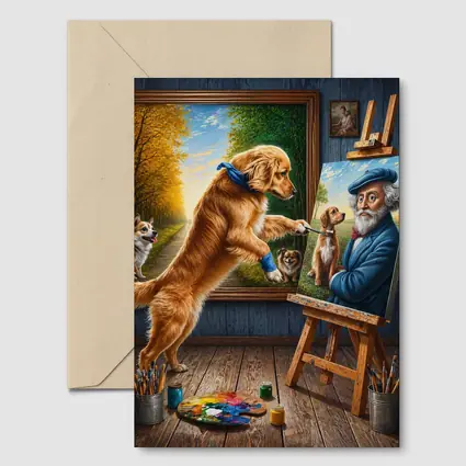 Golden Retriever Painting Artist Studio Scene