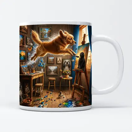 Golden Retriever Leaping Through Artist Studio