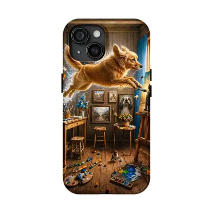 Golden Retriever Leaping Through Artist Studio