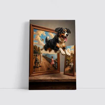 Bernese Mountain Dog Leaping From Classic Painting