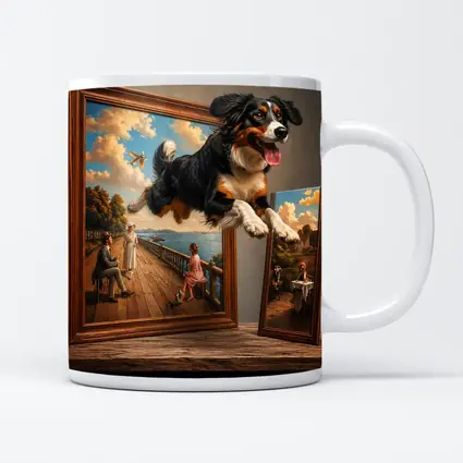 Bernese Mountain Dog Leaping From Classic Painting