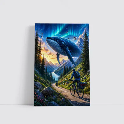 Giant Whale Flying Over Mountain Bicycle Path