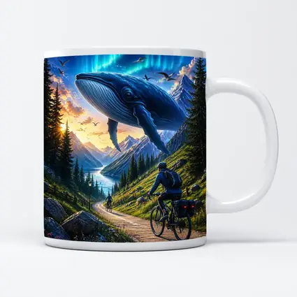 Giant Whale Flying Over Mountain Bicycle Path